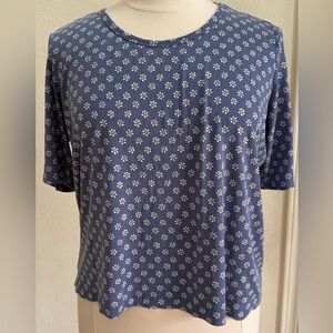 Floral Blue Silk Women's Top